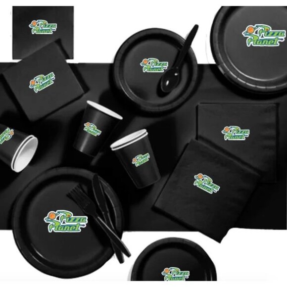 Pizza Planet Party Supply Set, Black, Disposable Tableware,Toy Story Theme, 60pc - Picture 1 of 4